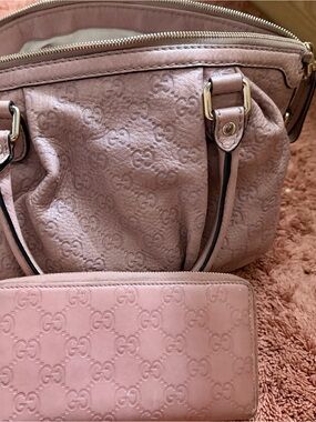 Gucci Blush Pink Embossed Leather Tote with Matching Zip Wallet